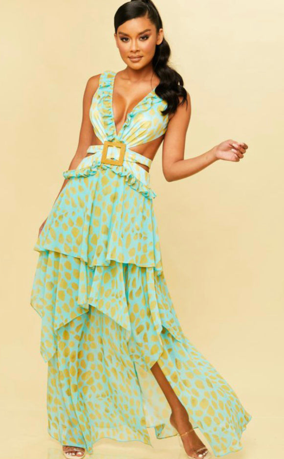 Turquoise Safari Maxi Dress  Blu Boutique Corp