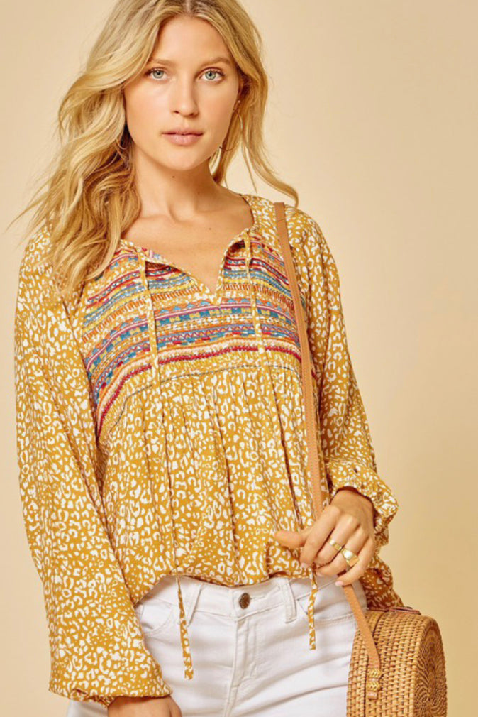 Marigold Leopard Embroidery Top